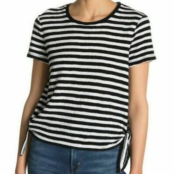 Madewell Black & White Striped Modern Side Tie Cotton Tee Size M - Picture 1 of 9